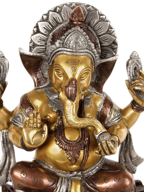 12" Kamalasana Ganesha Blessing His Devotees In Brass