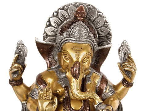 12" Kamalasana Ganesha Blessing His Devotees In Brass