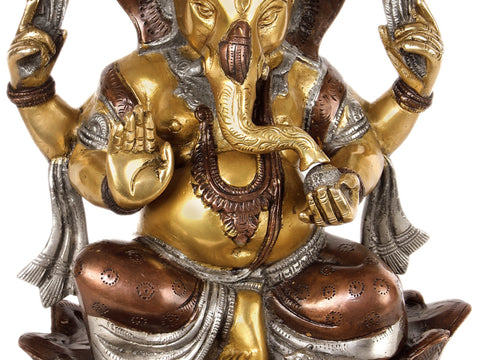 12" Kamalasana Ganesha Blessing His Devotees In Brass