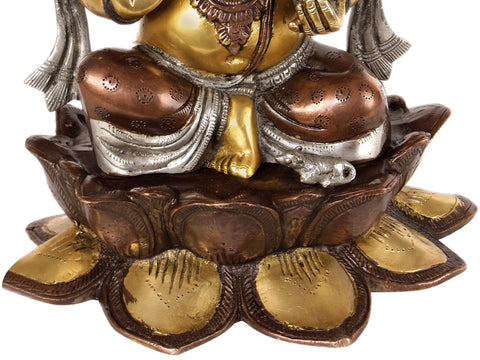 12" Kamalasana Ganesha Blessing His Devotees In Brass