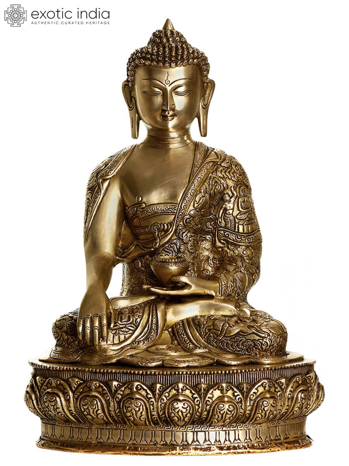 15" Lord Buddha Brass Statue Handmade for Home Decor