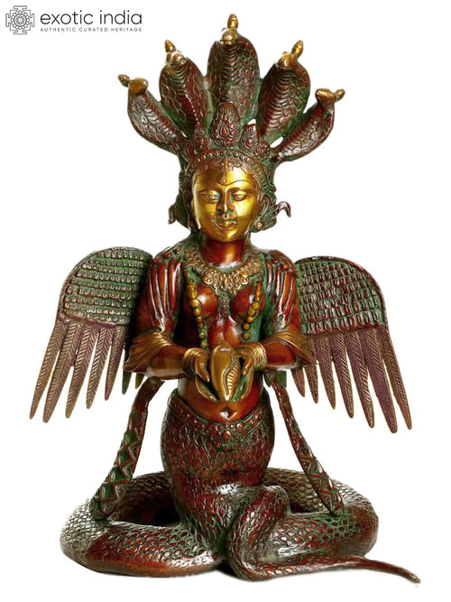 18" Handmade Naga-Kanya Brass Statue - Snake Woman Idol