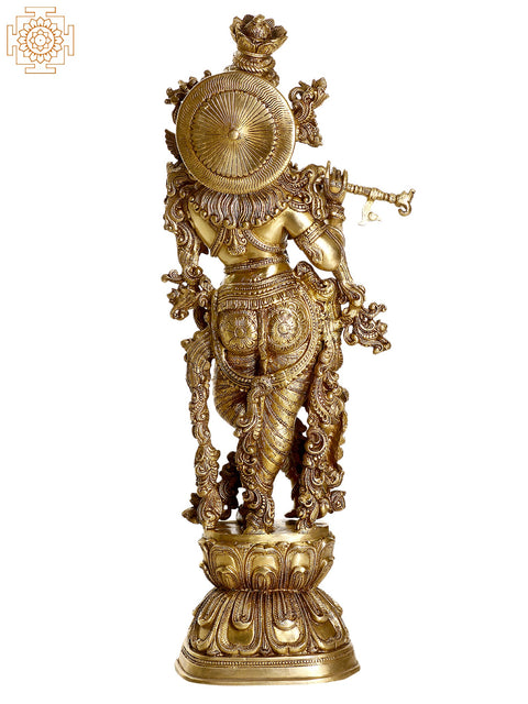 29" Enrapt Krishna Playing on Flute | Indian Handcrafted Brass Idol