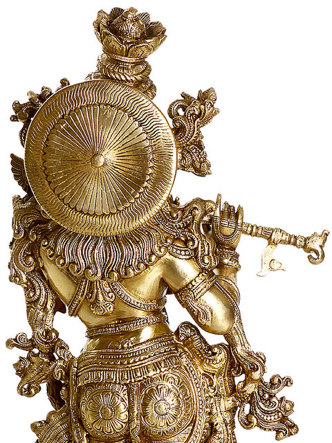 29" Enrapt Krishna Playing on Flute | Indian Handcrafted Brass Idol