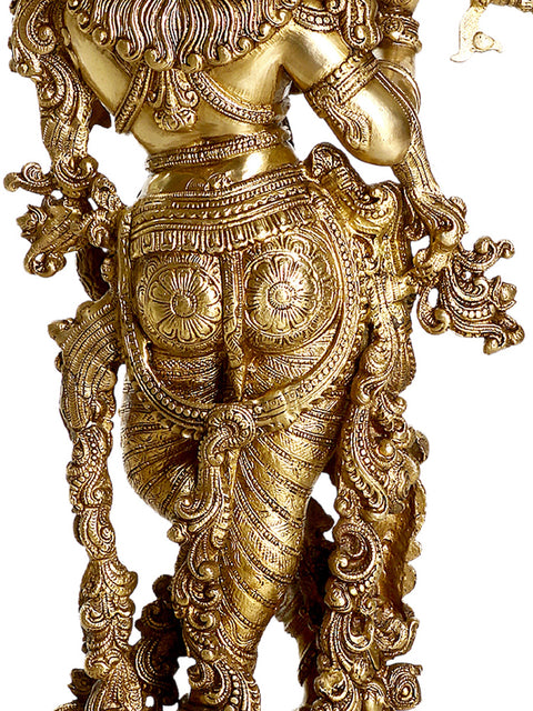 29" Enrapt Krishna Playing on Flute | Indian Handcrafted Brass Idol
