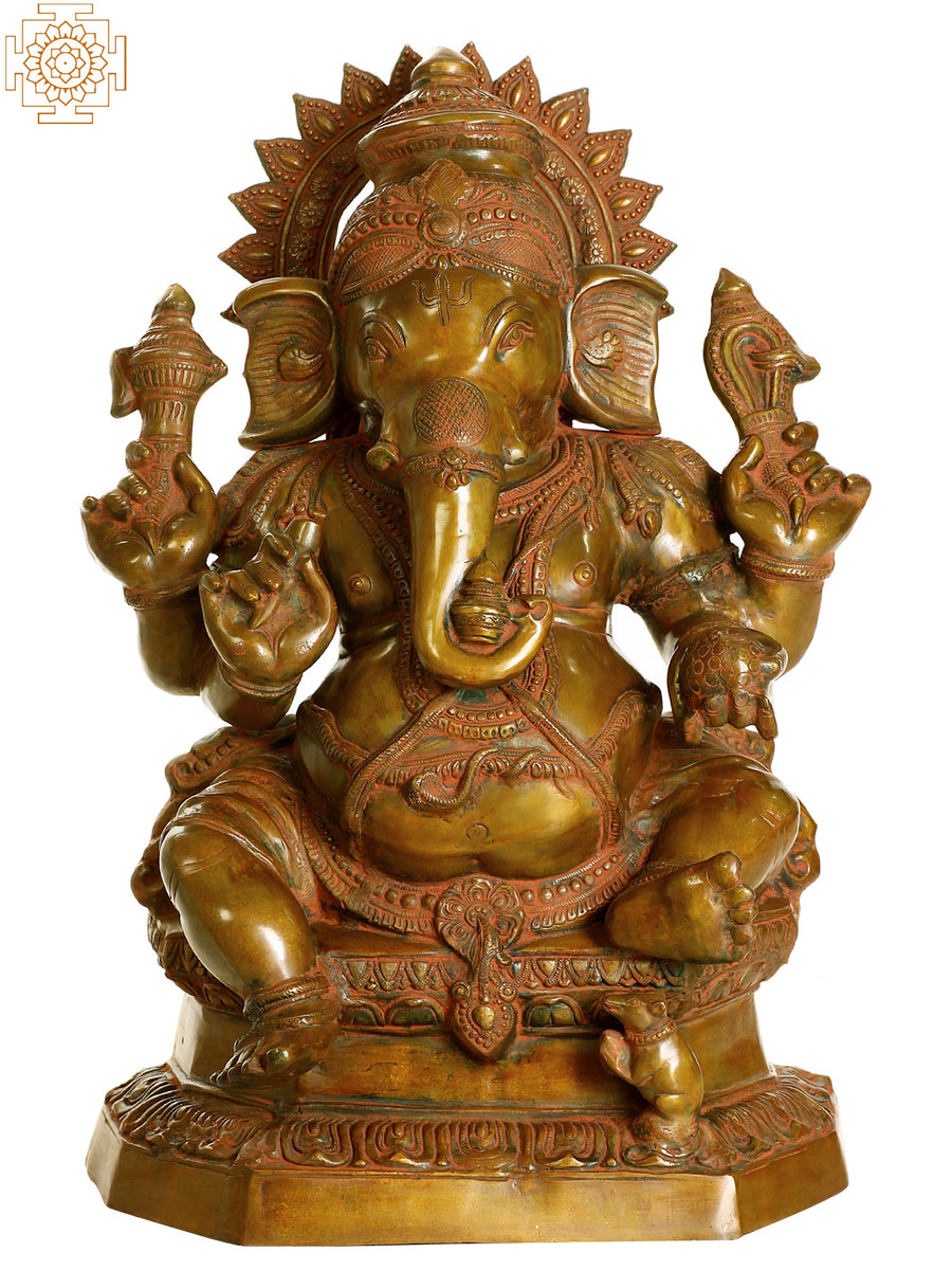 30" Large Ekadanta Lambodara Handmade Brass Idol