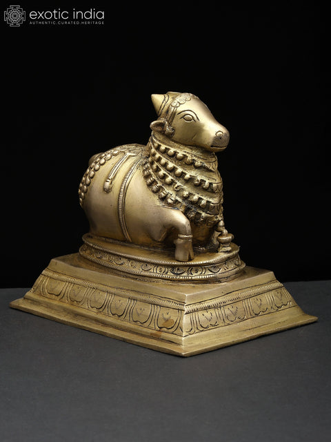 6" Nandi Idol - Vehicle and Gana of Lord Shiva | Handmade Brass Statue | Made in India