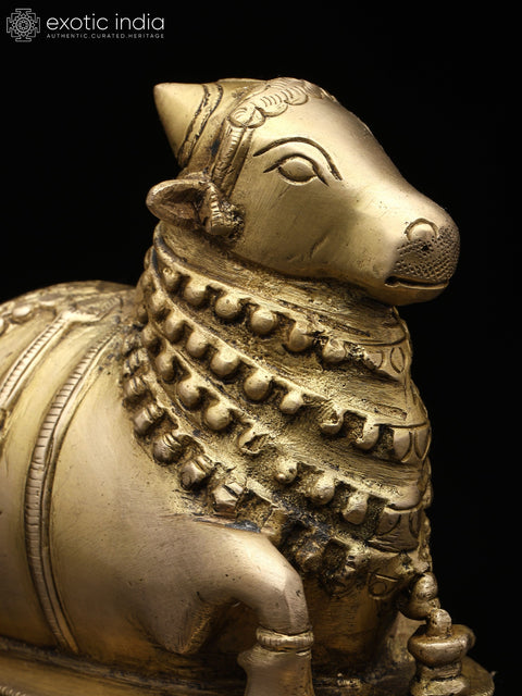 6" Nandi Idol - Vehicle and Gana of Lord Shiva | Handmade Brass Statue | Made in India