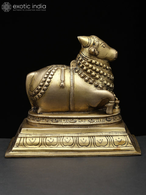 6" Nandi Idol - Vehicle and Gana of Lord Shiva | Handmade Brass Statue | Made in India