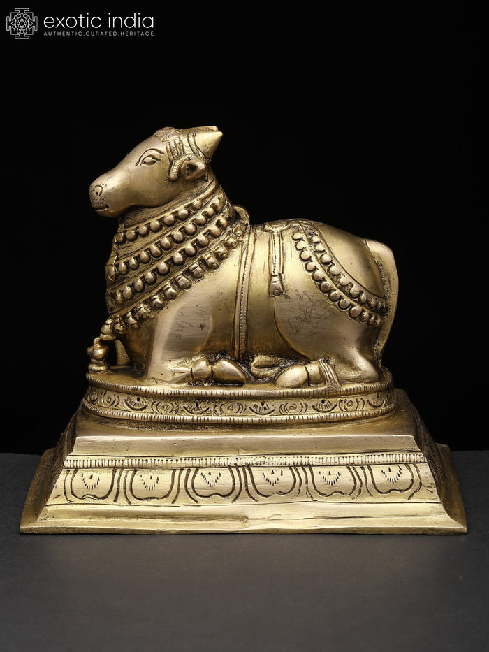 6" Handmade Nandi Brass Idol for Shiva Pooja