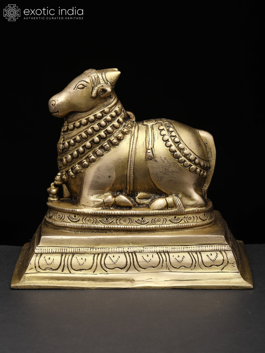 6" Handmade Nandi Brass Idol for Shiva Pooja