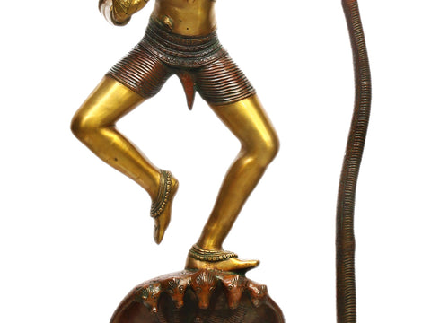 41" Large Lord Krishna Idol Dancing on Kaliya Naag | Handmade Brass Statue