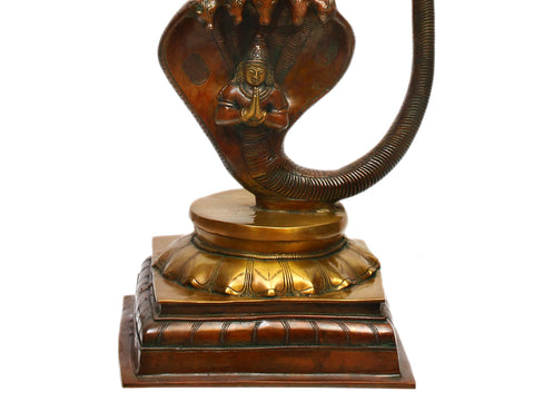 41" Large Lord Krishna Idol Dancing on Kaliya Naag | Handmade Brass Statue