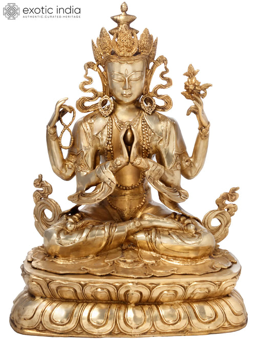 28" Handmade Brass Chenrezig Lokeshvara Tibetan Buddhist Statue