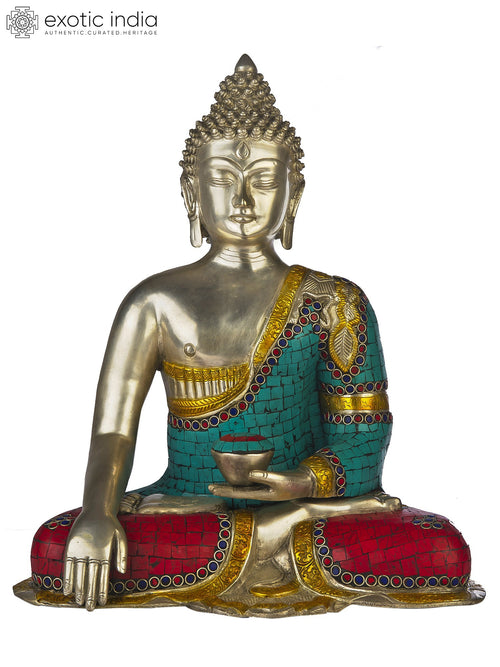 17" Handmade Lord Buddha Bhumisparsha Mudra Brass Statue