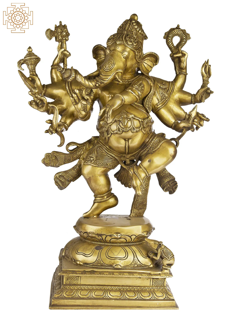 26" Ten-Armed Dancing Ganesha Brass Statue Handmade