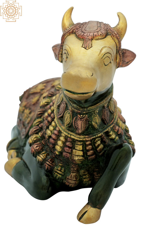 10" Nandi Idol - The Vehicle of Lord Shiva | Handmade Brass Statue | Made in India