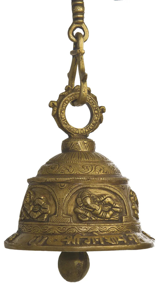 5" Brass Ganesha Temple Ceiling Bell Handmade Idol