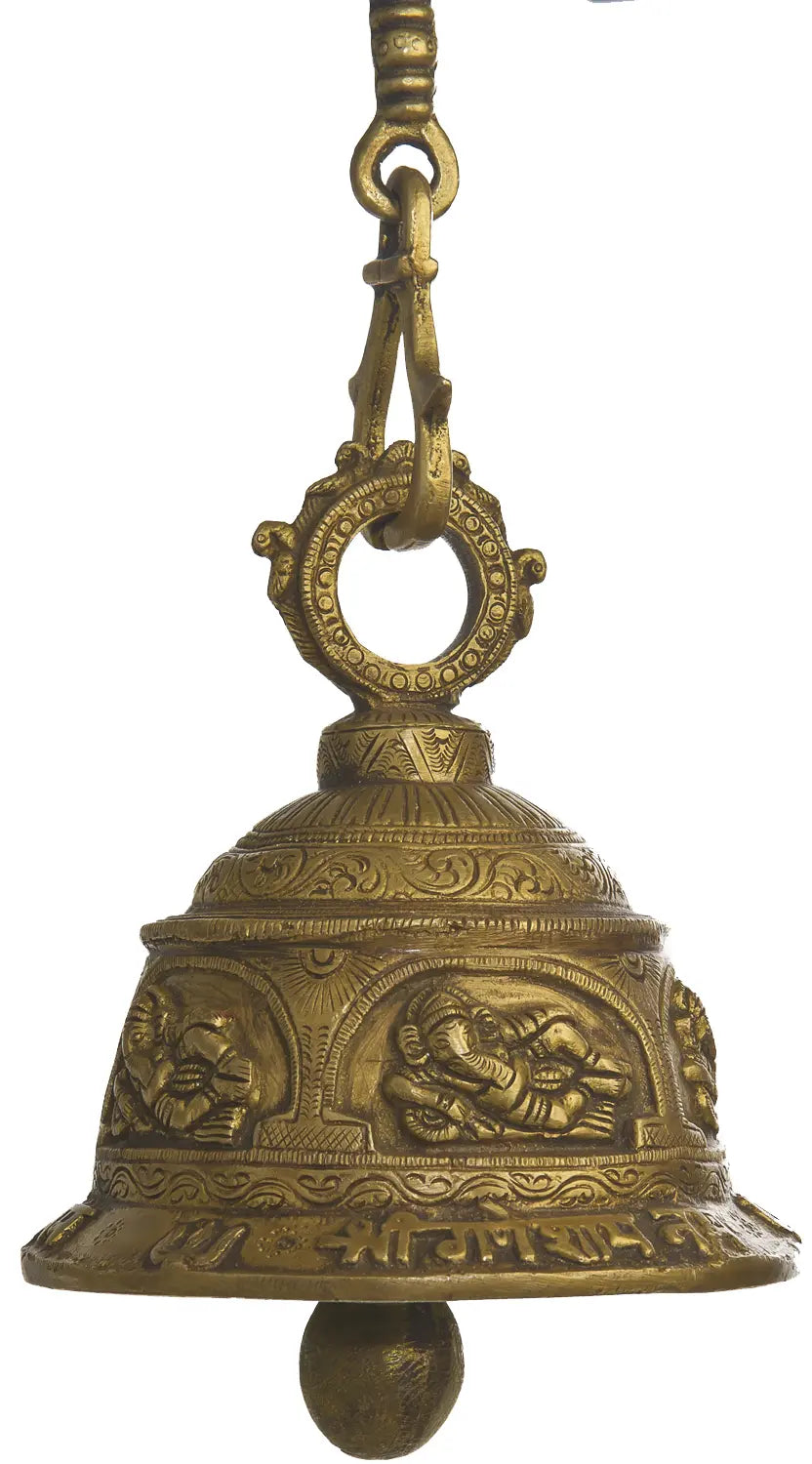 5" Brass Ganesha Temple Ceiling Bell Handmade Idol