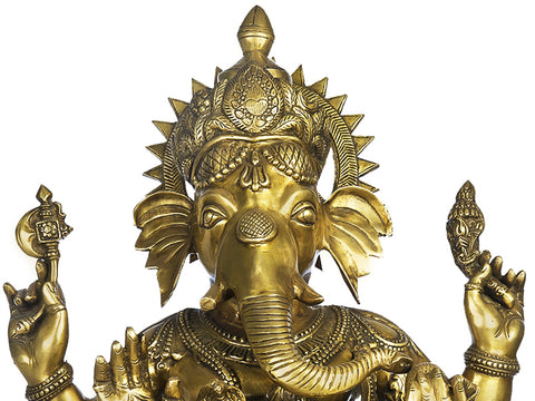 33" Large Size Four Armed Ganesha Seated in Lalitasana In Brass | Handmade | Made In India