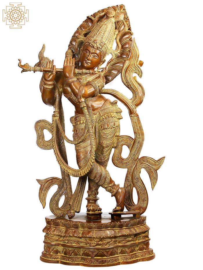 34" Large Venu Gopal Krishna Brass Sculpture | Indian Handcrafted Idol