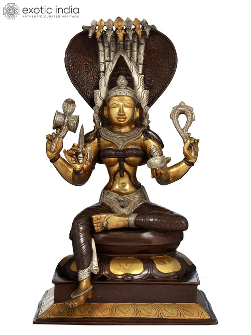 19" Goddess Mariamman Brass Statue Handcrafted Indian Idol
