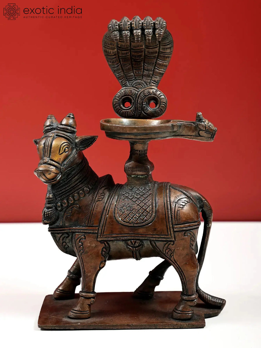8" Abhisheka on Nandi Handmade Brass Statue for Pooja