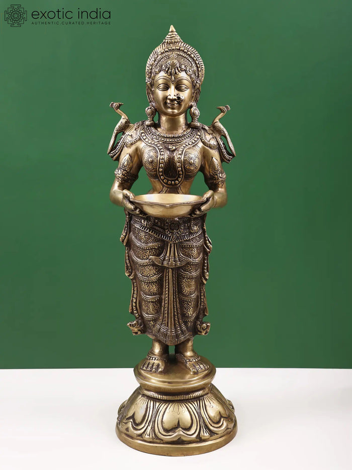 30" Goddess Deeplakshmi Brass Figurines | Spiritual Housewarming Gift