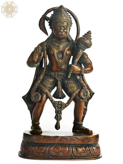 11" Hanuman Brass Statue Handmade for Pooja Home Decor