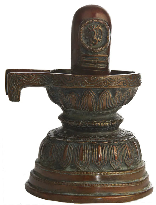 6" Handmade Brass Shiva Linga with OM and Tilak Mark Statue