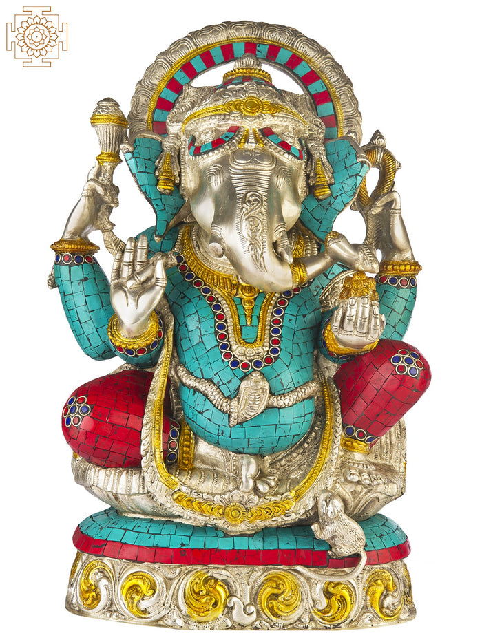 19" Handmade Lord Ganesha Brass Statue for Pooja