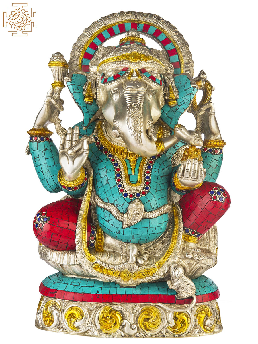 19" Handmade Lord Ganesha Brass Statue for Pooja