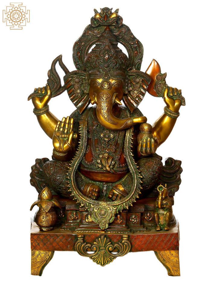 33" Large Size Lord Ganesha in Ekadanta Manifestation | Handmade Brass Statue