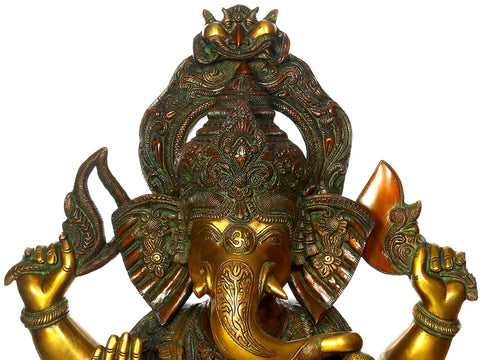 33" Large Size Lord Ganesha in Ekadanta Manifestation | Handmade Brass Statue