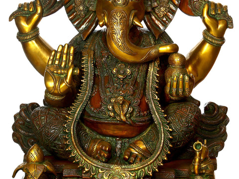 33" Large Size Lord Ganesha in Ekadanta Manifestation | Handmade Brass Statue