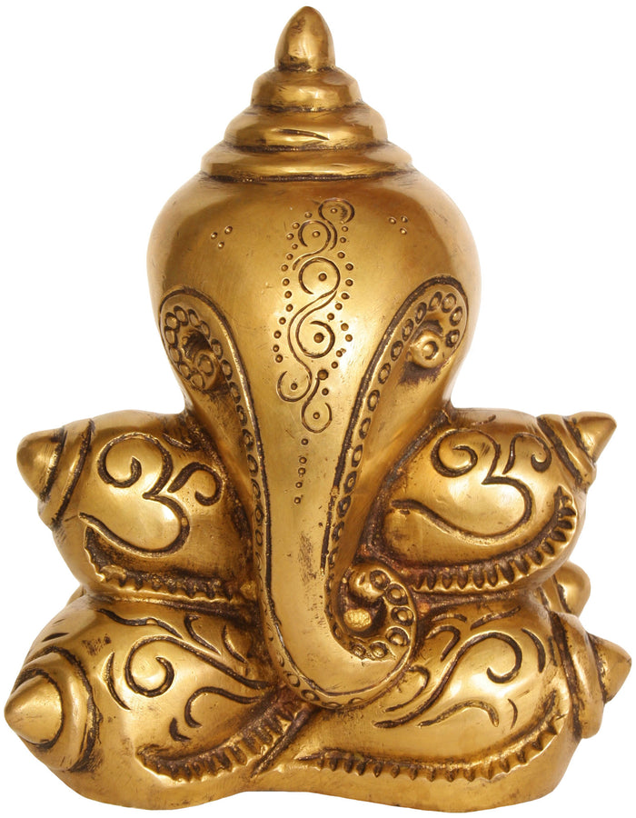 7" Handmade Conch Ganesha Brass Idol for Pooja