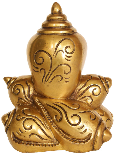 7" Conch Ganesha Brass Idol | Handmade Statue | Made in India