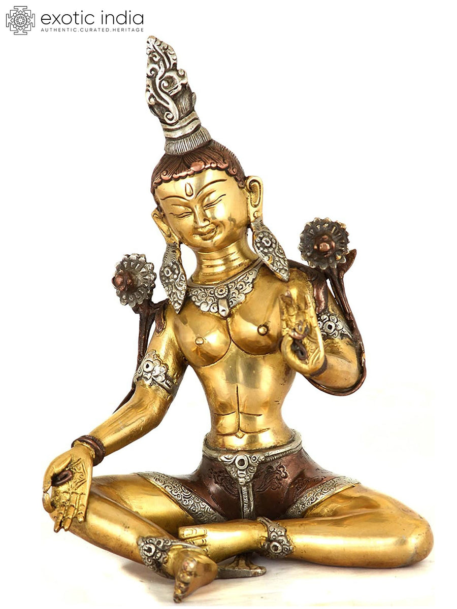 10" Green Tara Tibetan Buddhist Brass Statue Handmade