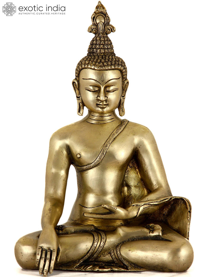 Lord Buddha Bhumisparsha Mudra Brass Statue with Cintamani