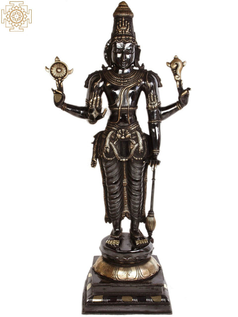 37" Lord Vishnu Large Brass Sculpture | Handmade | Made In India