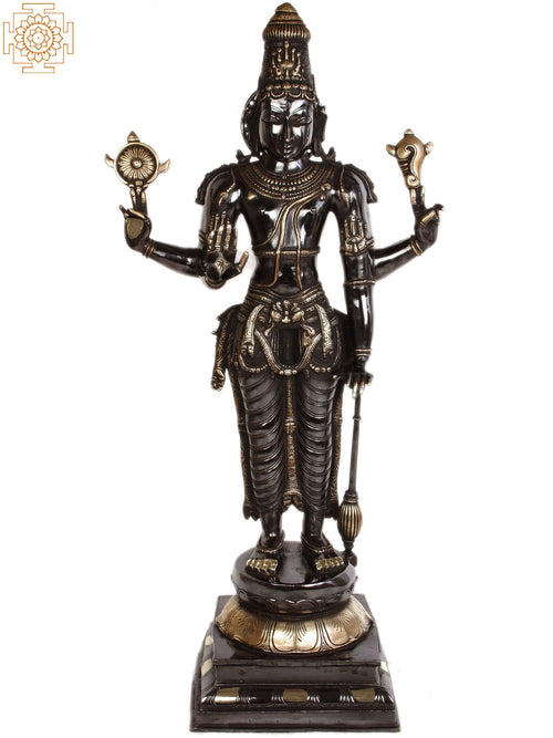 37" Lord Vishnu Handmade Brass Sculpture for Home Pooja