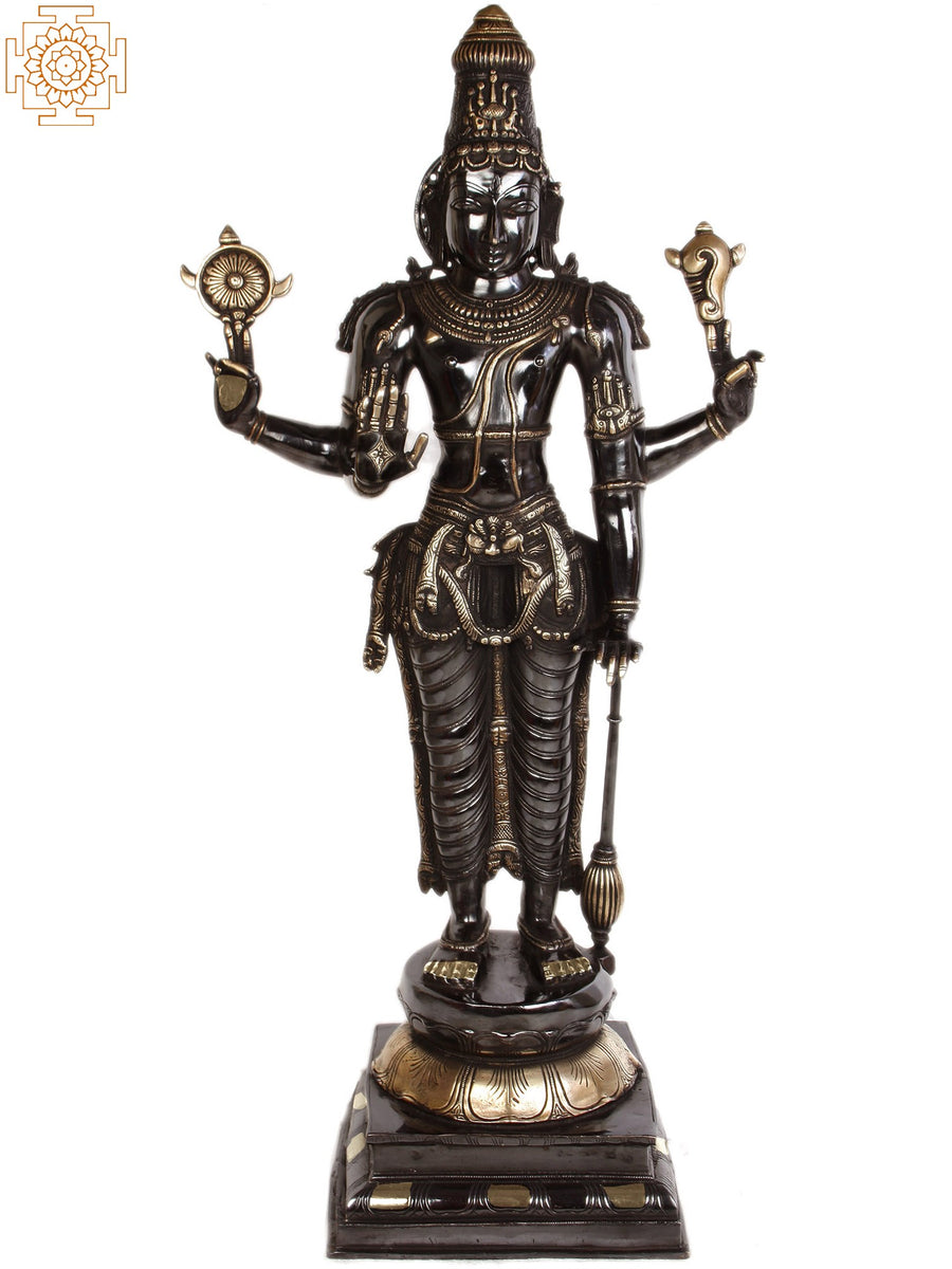 37" Lord Vishnu Handmade Brass Sculpture for Home Pooja