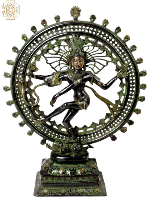 28" Lord Shiva As Nataraja in Green and Black Hues In Brass