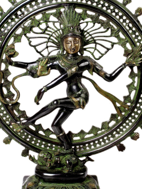 28" Lord Shiva As Nataraja in Green and Black Hues In Brass