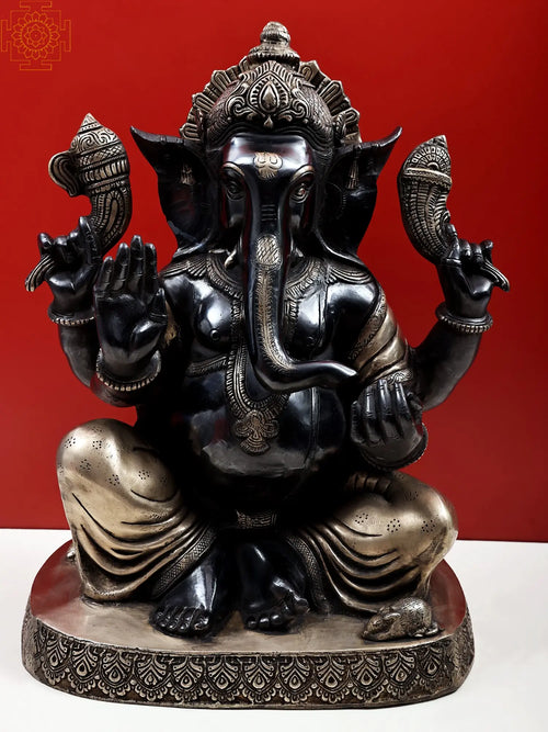 21" Chaturbhuja Ganapati Blessing Brass Statue Handcrafted