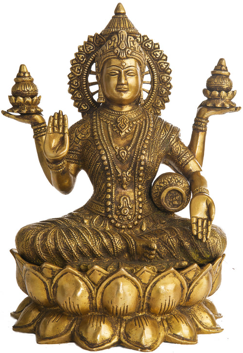 12" Goddess Ganga Seated on Lotus Brass Statue Handmade