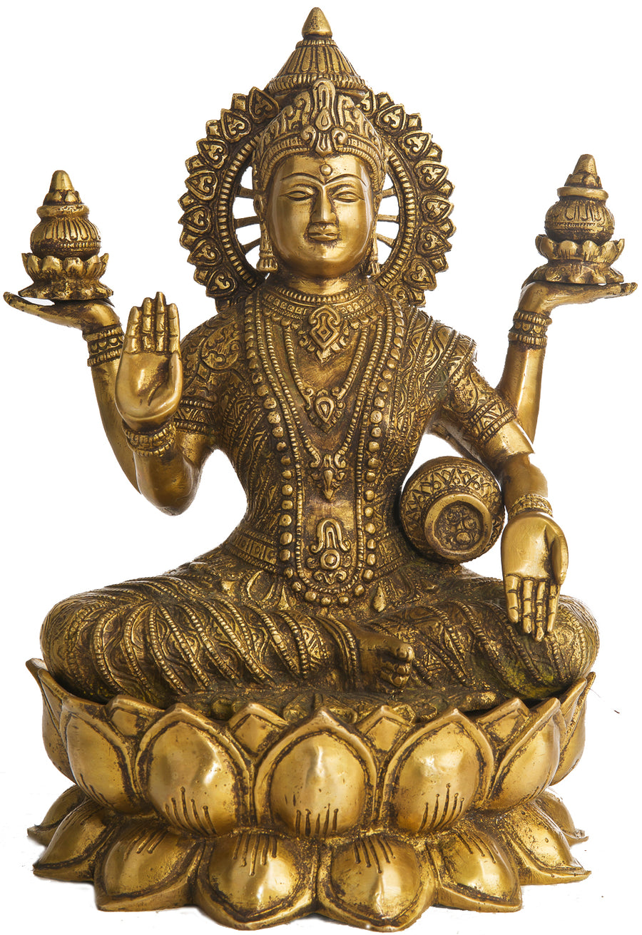 12" Goddess Ganga Seated on Lotus Brass Statue Handmade