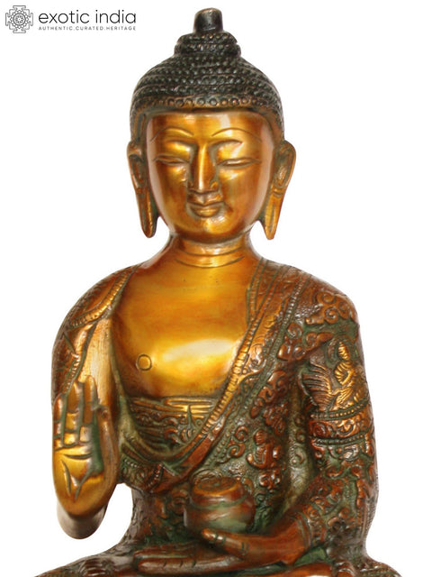 9" Shakyamuni Buddha Preaching His Dharma (Robes Decorated with the Scenes from His Life) In Brass