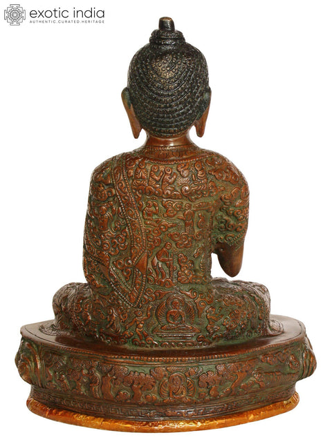 9" Shakyamuni Buddha Preaching His Dharma (Robes Decorated with the Scenes from His Life) In Brass