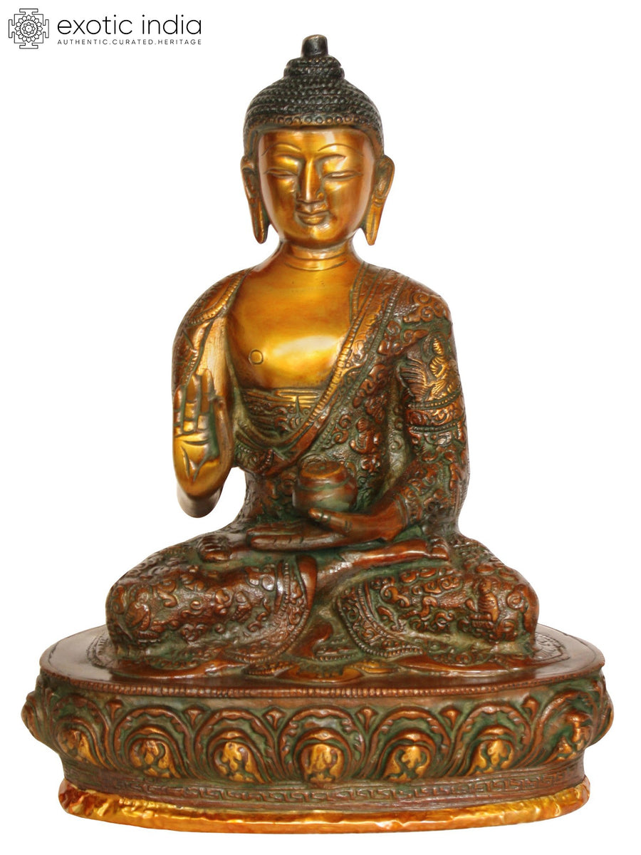 9" Shakyamuni Buddha Brass Statue with Life Scene Robes